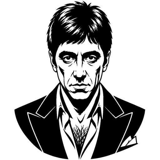Retrato ilustrado de personagem, identidade visual do ScarfaceBot.